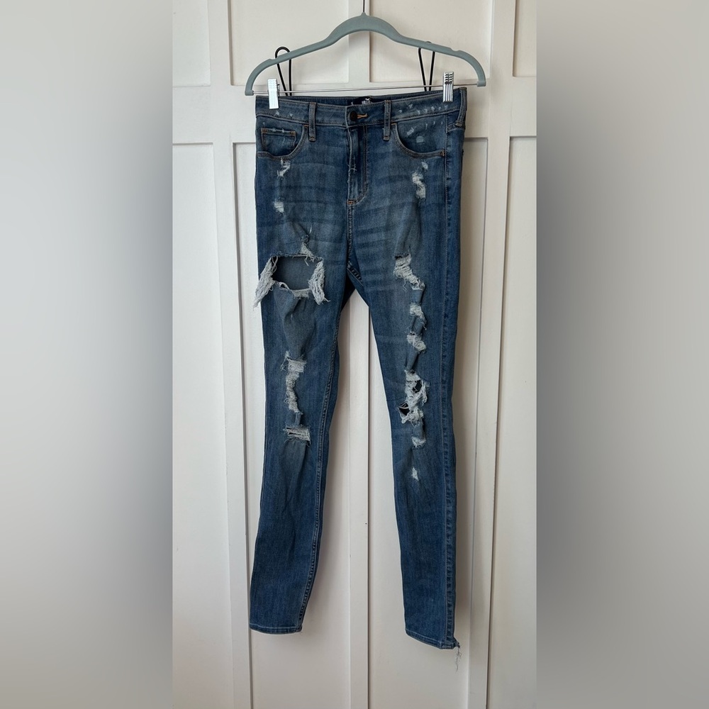 Hollister Jeans 7 L W28 L30 Long Curvy High Rise Super Skinny Distressed Women